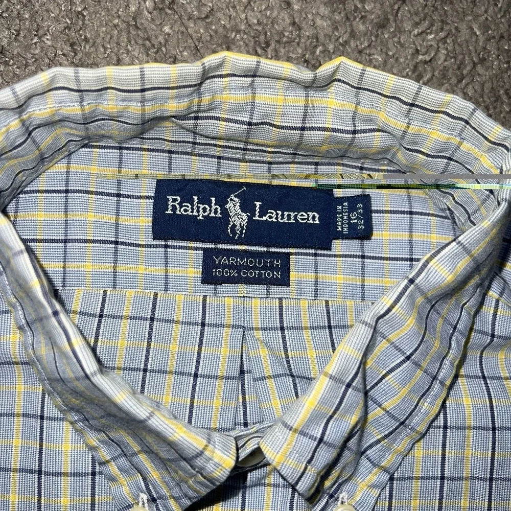 Polo Ralph Lauren Yarmouth Button Shirt Men's Size 16 32/33 Blue Yellow‎ Plaid
